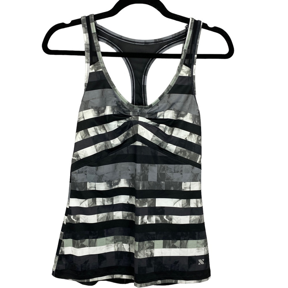 Surin Ruched Mesh Back Tank Top Small Black Grey